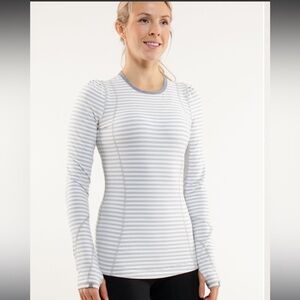 Lululemon‎ Run: Back On Track Long Sleeve Tech Silver Spoon White Narrow Striped